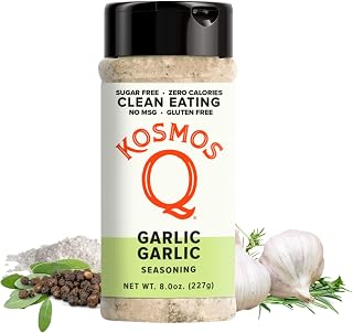 Kosmos Q Garlic Seasoning, Roasted Garlic Spice Mix for Chicken, Beef, Veggies & Pasta, All-Natural, Sugar-Free, Zero Calories, Keto & Paleo Friendly, 8 Oz Shaker Bottle