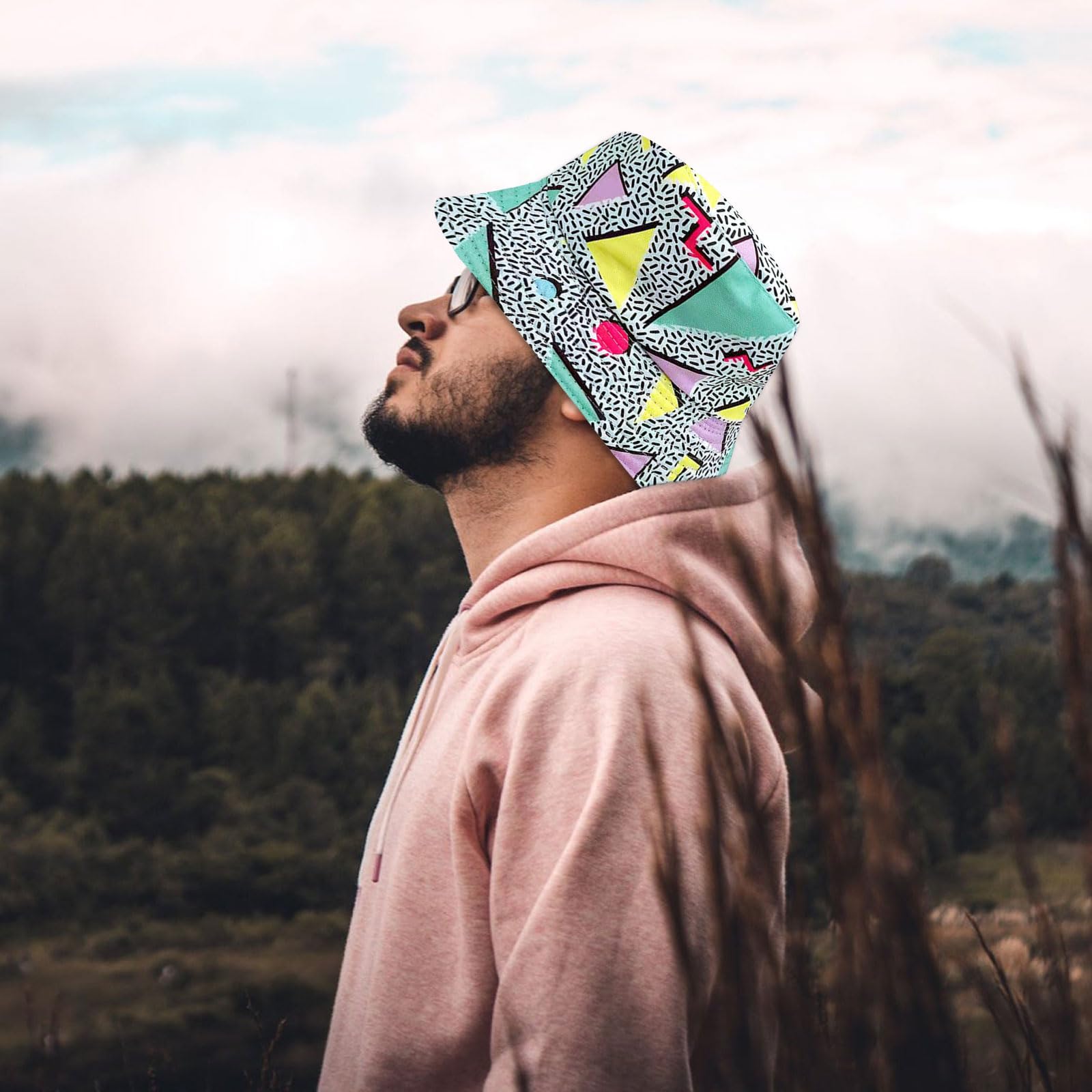 EUPSIIU 2 sombreros de pescador de los años 80 para hombres y mujeres, divertido sombrero de pescador con estampado bonito, sombreros de pescador para discoteca, hip hop, fiesta, reversible, portátil,