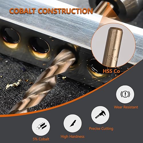 Miniatura 10 de Hymnorq 40 brocas pequeñas de acero cobalto M35, 4 tamaños de 364 pulgadas, 116 pulgadas, 564 pulgadas y 332 pulgadas, punta de división piloto de