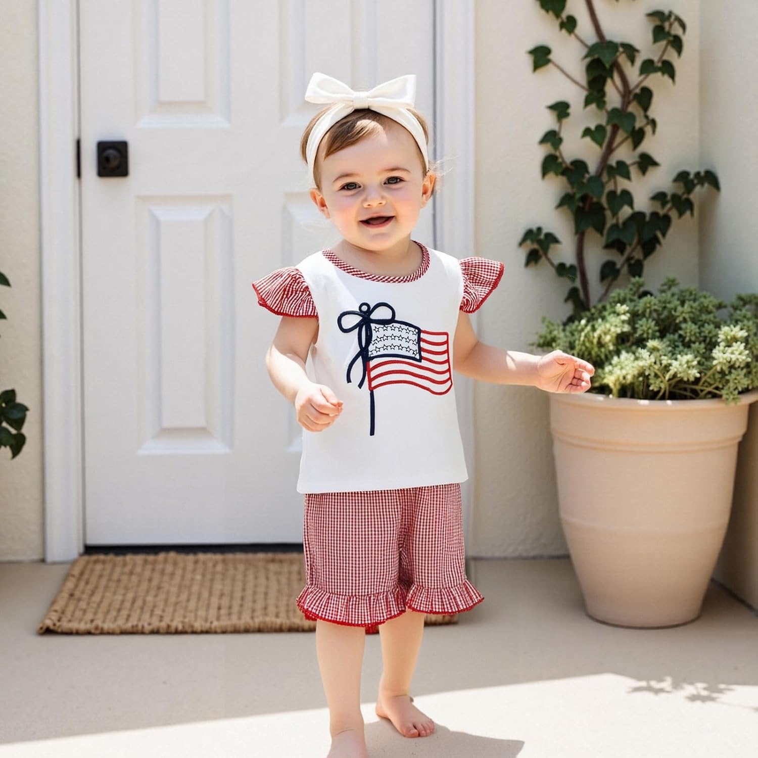fhutpw Toddler Baby Girls Summer Clothes Smocked T-Shirt Ruffled Shorts Set image 2