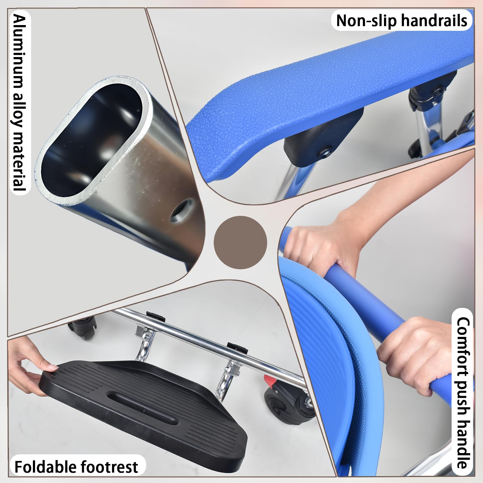 Sedia Comoda WC per Anziani con Rotelle, 3-in-1 Sedia a Rotelle con WC per Anziani Pieghevole, Blu Sedia Doccia Disabili con Ruote, Lega di Alluminio Impermeabile