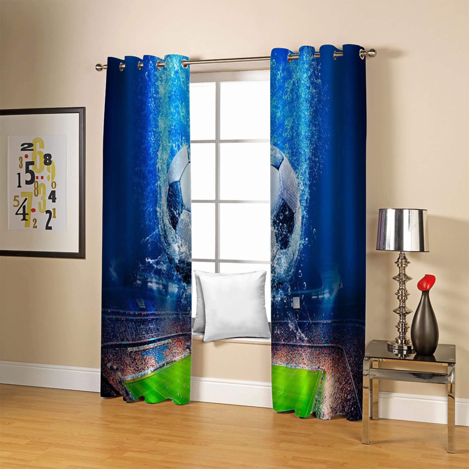 Cortinas Termicas Aislantes Frio Y Calor 2 Piezas 140X160Cm Campo De Futbol Deportivo Cortinas Opacas con Ojales Cortinas Salon Modernas Dormitorio Juvenil Infantil Habitacion Cortinas Cocina Ventana