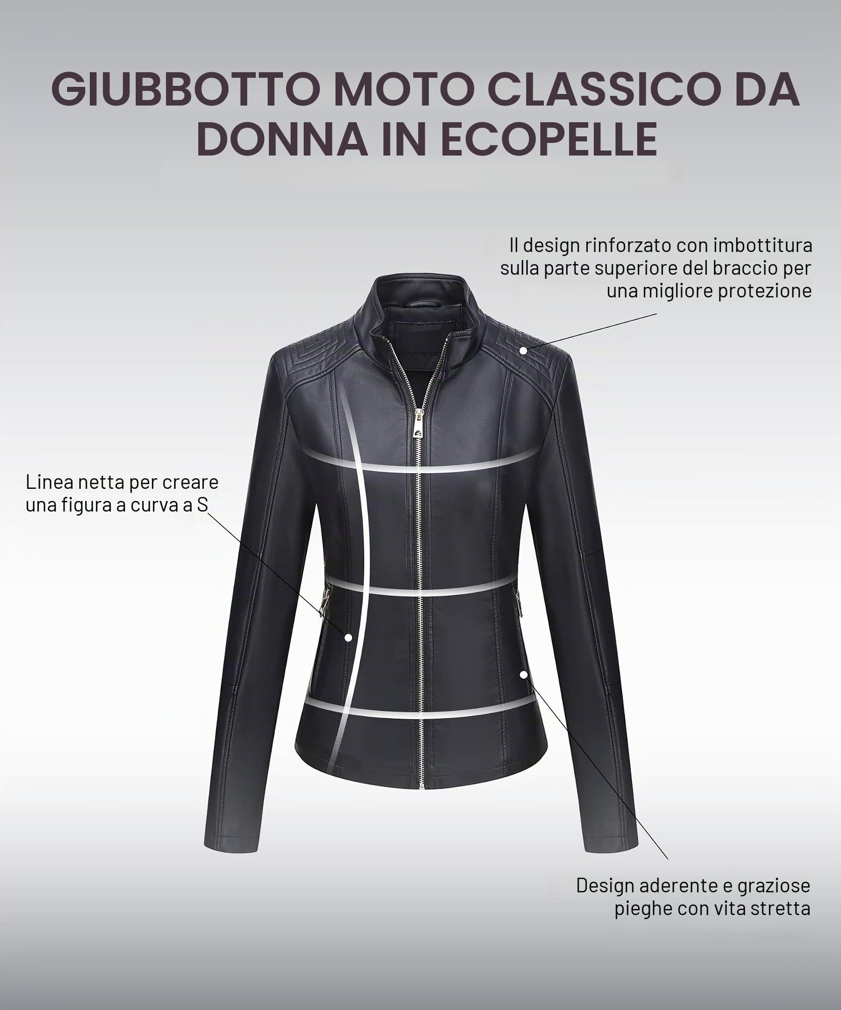 BELLIVERA Giacca Corta da Donna in Pelle PU, Giacca Tasche con Cerniera, Giacca in Pelle PU per l'autunno e l'inverno