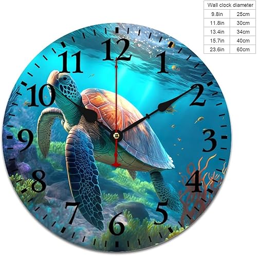 Miniatura 2 de HighonHi Reloj de pared vintage con diseño de tortuga marina de calidad de cuarzo, sin tictac, para hogar, oficina, escuela, número arábigo, 16