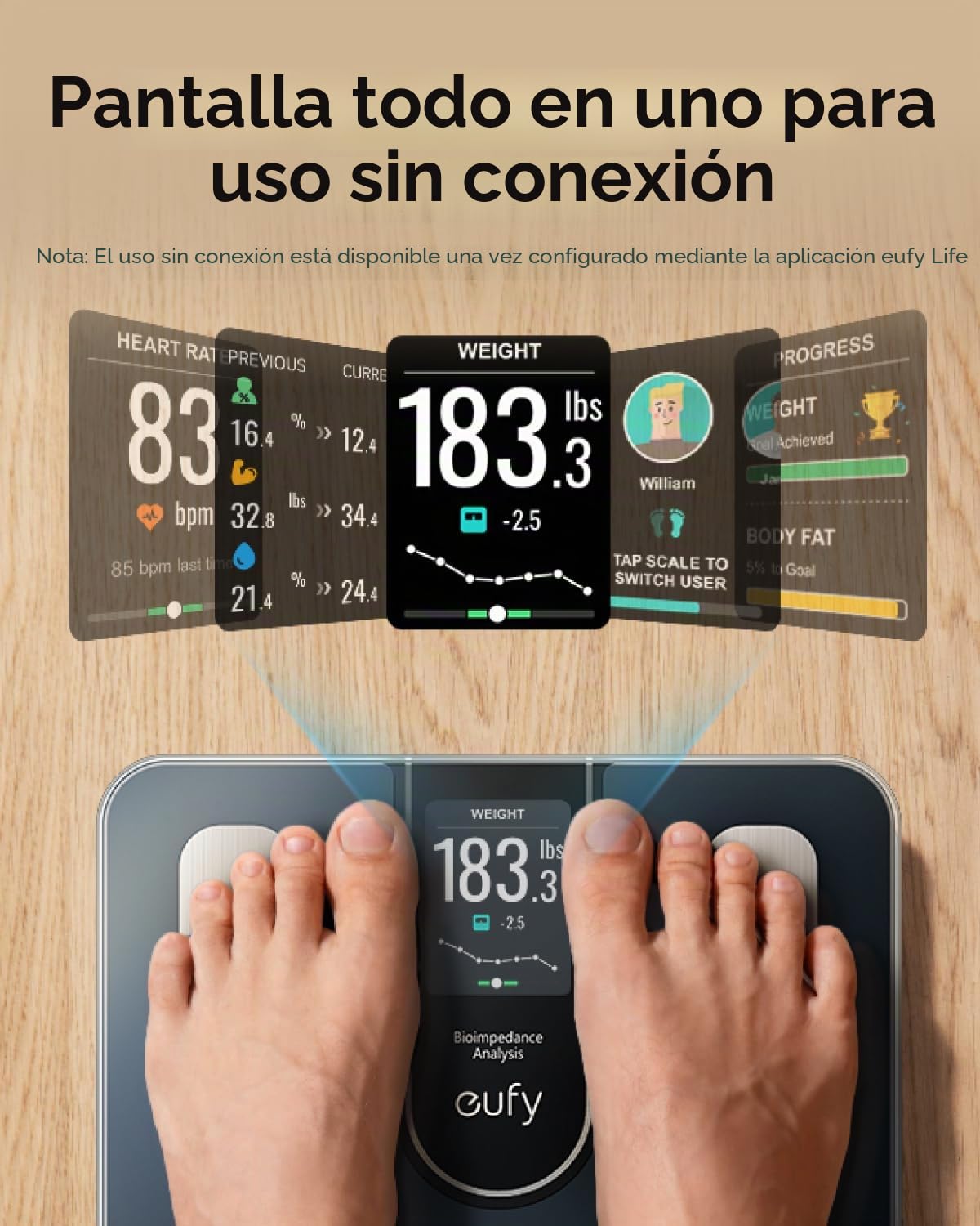 eufy Báscula para Peso Corporal, báscula Digital de baño con Seguimiento de Fitness Wi-Fi, análisis Inteligente, Cuerpo Virtual 3D, báscula Bluetooth con Emojis, 16 Medidas, frecuencia cardíaca, IMC,