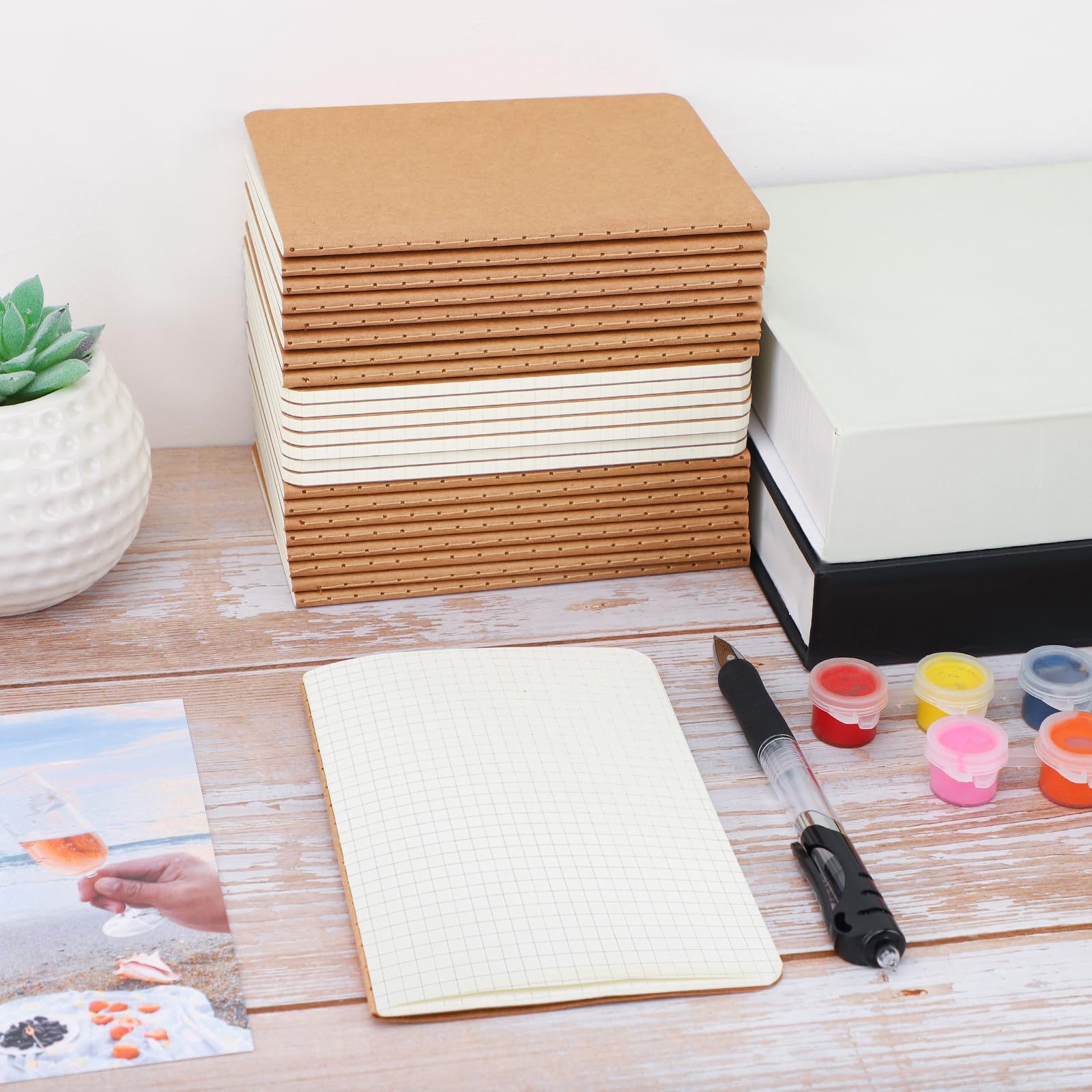 Carnet A6 Carreaux - 48 Pièces Kraft Bloc Notes A6-10x14cm Quadrillées Papier Cahier de Note - 100g/m² Carreaux 5mm Notebooks A6 - Petit Carnet Voyage Journal Dessin