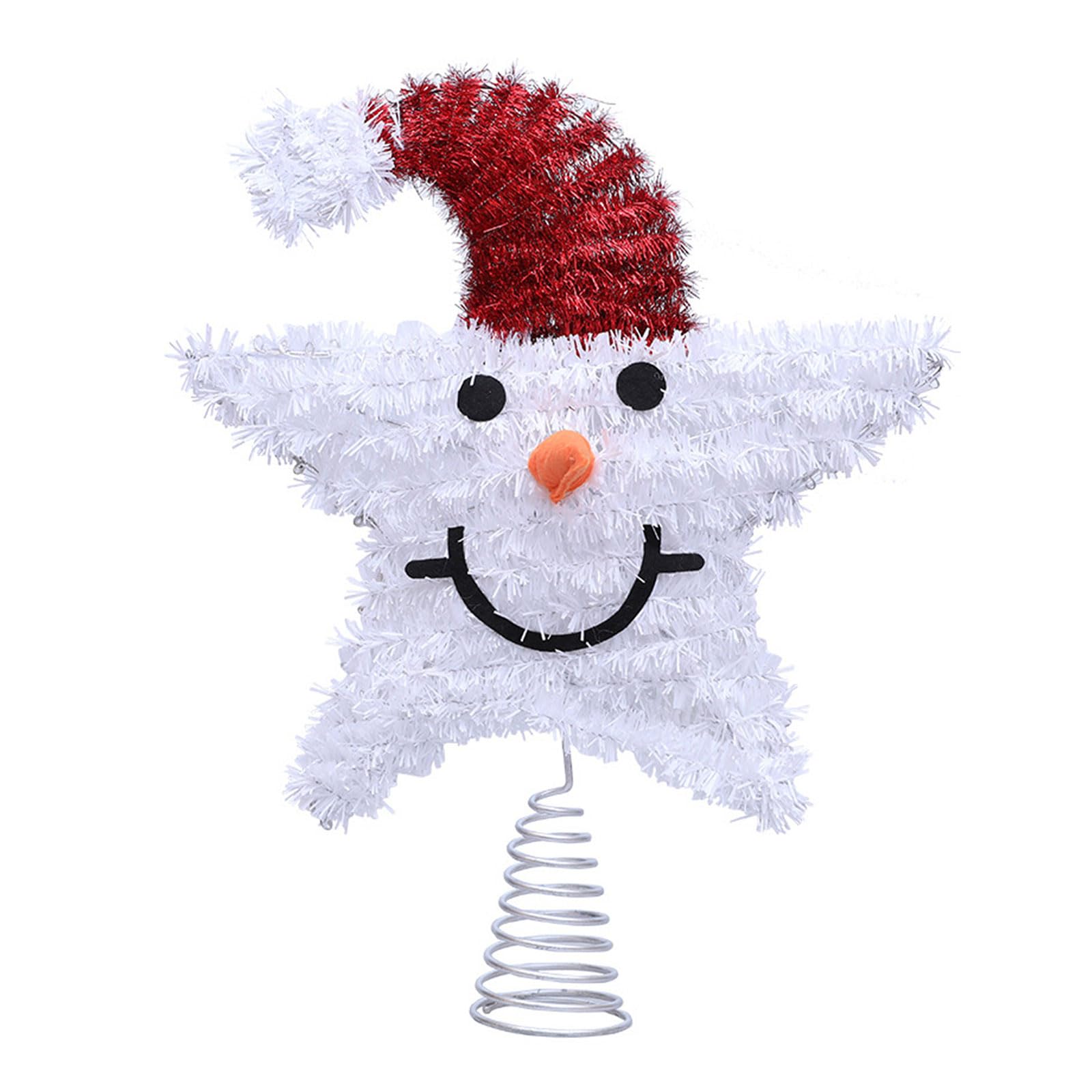 Iron Snowman Star Tree Toppers with Warm Light for Christmas Decorations Holiday Table Centerpieces Warm Light Christmas Decorations