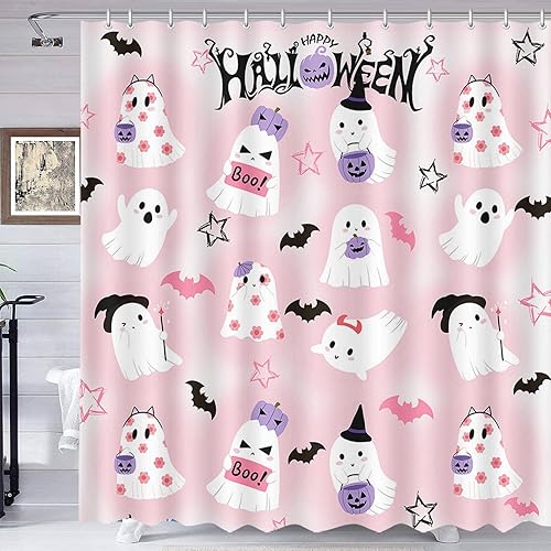 Miniatura 10 de Halloween Ghost Shower Curtain Spooky Cute Funny Ghosts Shower Curtain for Bathroom Black Trick or Treat Home Bathtubs Bathroom Decor Minimalist Art