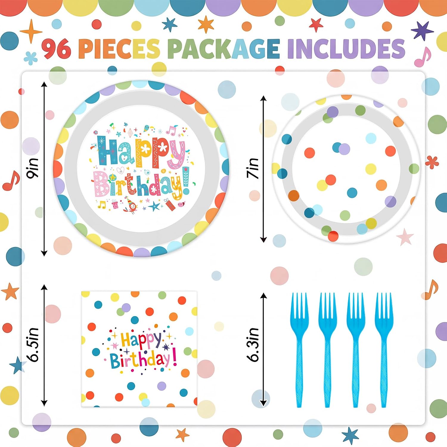 96 Pack Party Decorations Tableware Set, 24 Guests, Multicolor Dots image 2