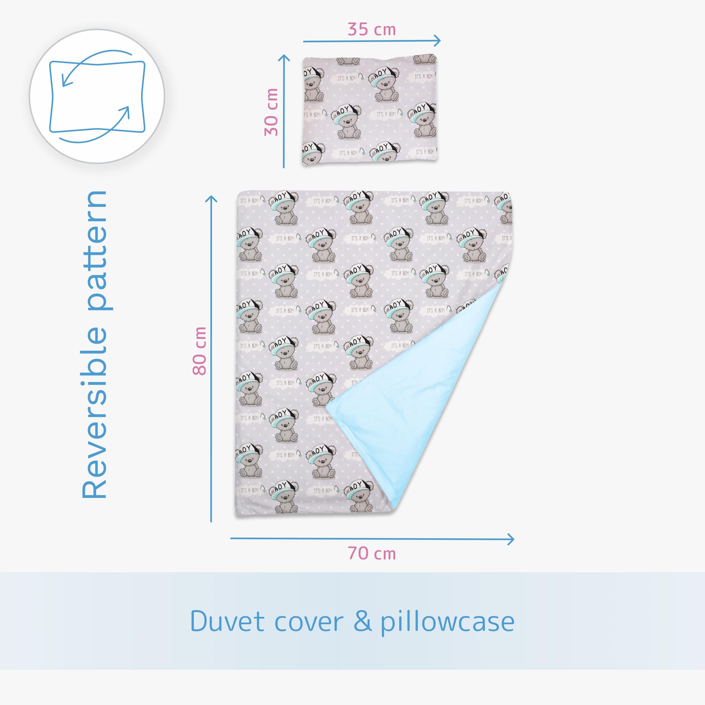 Baby Comfort 3 piece set Duvet Cover Pillowcase and Fitted Sheet for 83x50 cm Co-Sleeper Crib 12M+ (It's a Boy) - Image 4