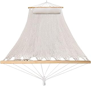 HFKJ Hammock Hand Made Cotton Rope Dense Net Hammock Suitable for Indoor and Outdoor Terrace Courtyard Double Solid Wood ...