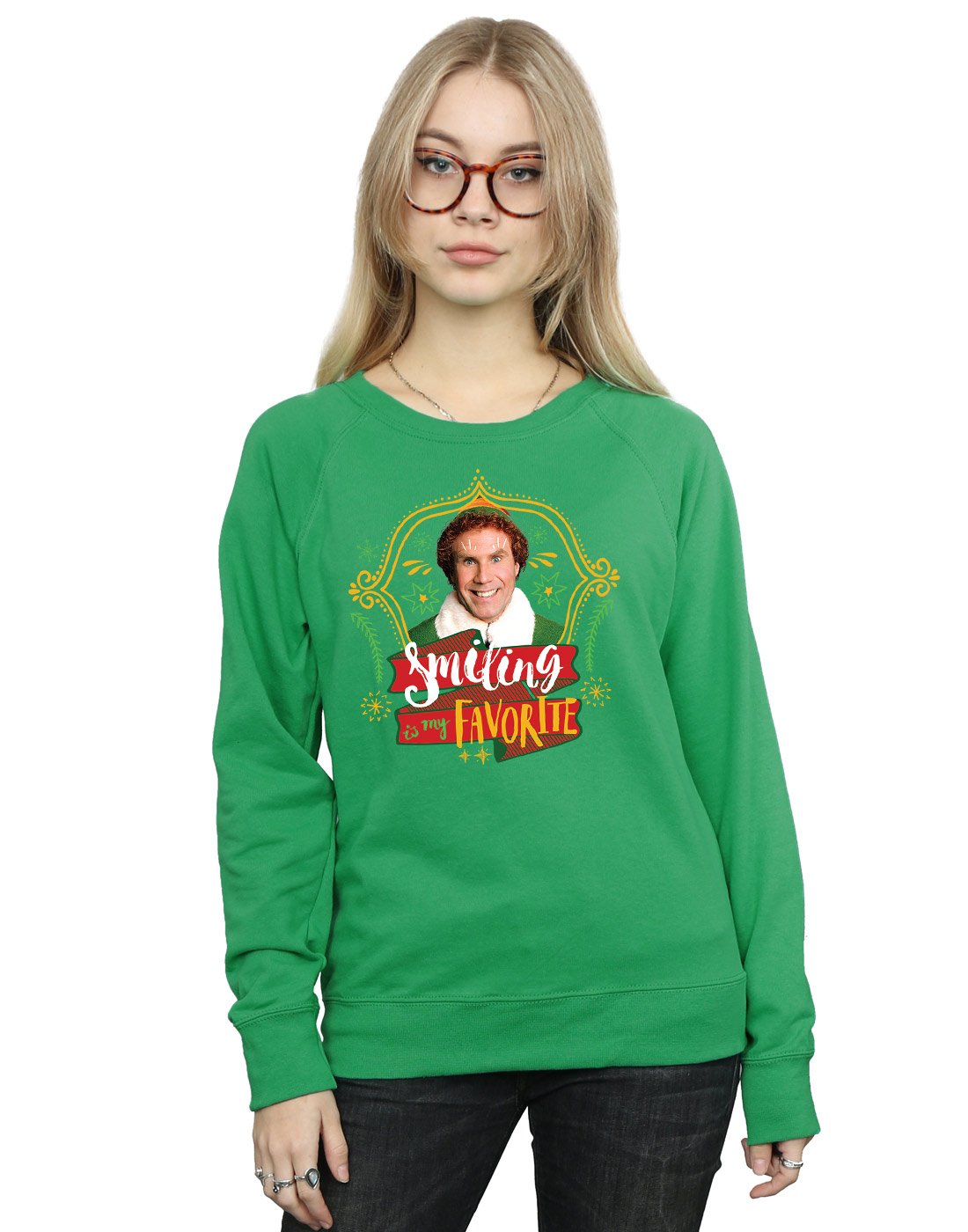 Elf Women's Buddy Smiling Sweatshirt Large Irish Green