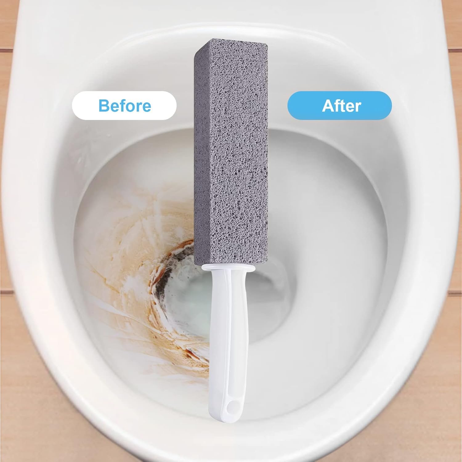 ROSEFINCH Pumice Cleaning Stone Foot Scraper with Handle, Toilet Bowl Ring Remover Cleaner Brush Stains and Hard Water Ring Remover Rust Cleaner for Kitchen/Bath/Pool/Household Cleaning - (Pack of 1)