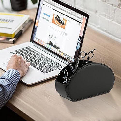 Miniatura 8 de Bandeja de soporte remoto para TV con 5 compartimentos, soporte de control remoto de piel sintética, decoración de mesita de noche, caja de