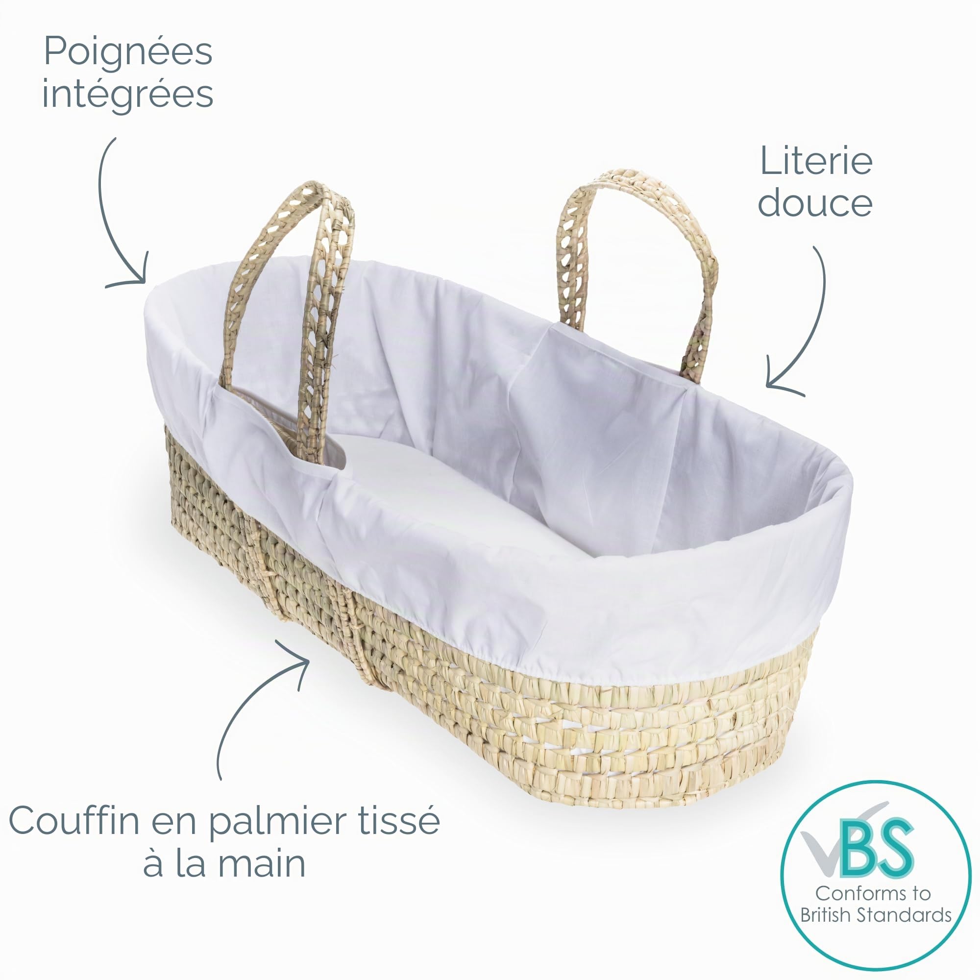 Clair de Lune Couffin Scandi Palmier 75 x 28 cm Blanc