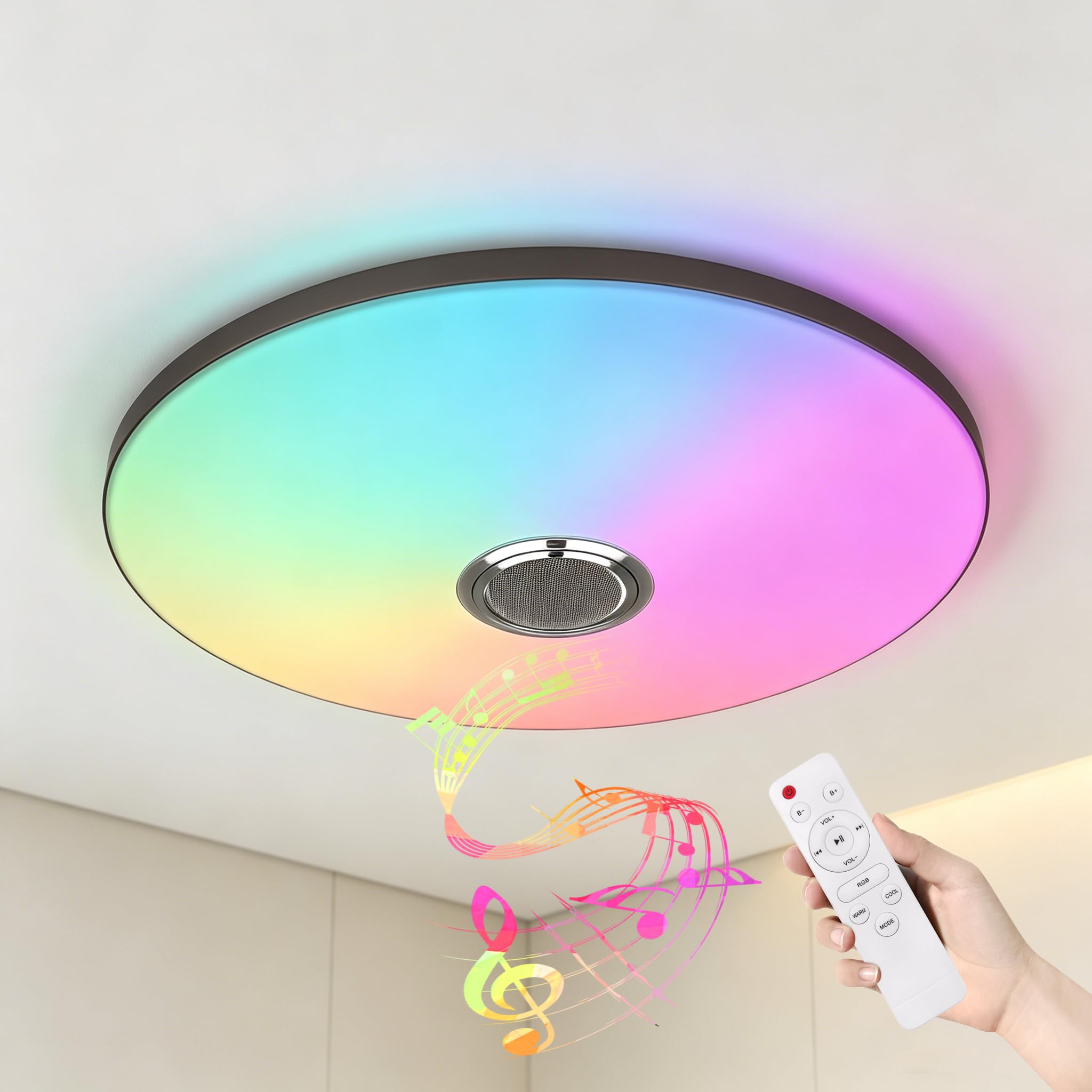Yunvin 72W LED Ceiling Light Dimmable with Bluetooth Speaker Brightness RGB Color Changing Starry Sky Ceiling Light with App and Remote Control for Living Room, Kids Room, Hallway