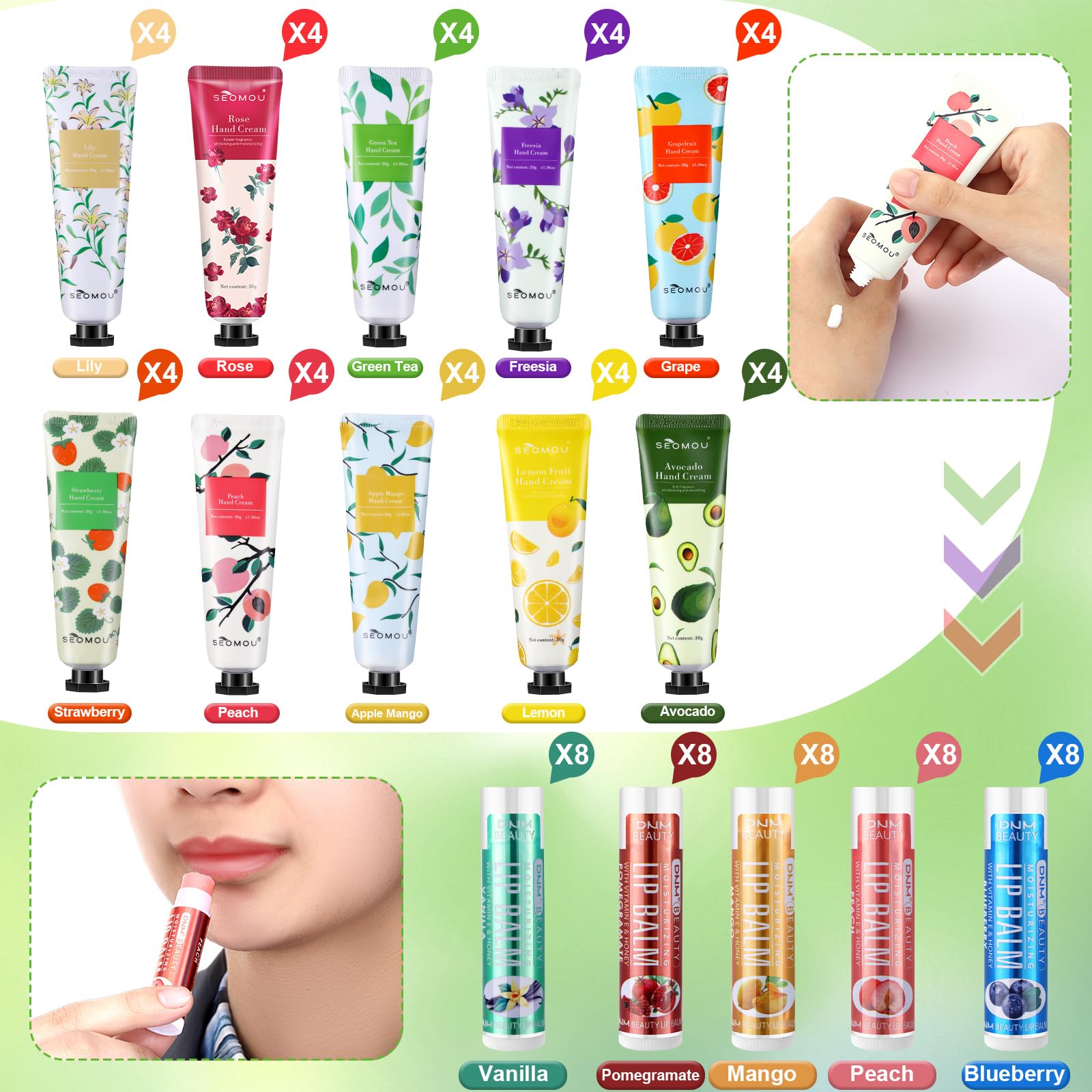 Swiffen 80 Pcs Hand Cream Bulk and Lip Balm Bulk Gift Set Scented