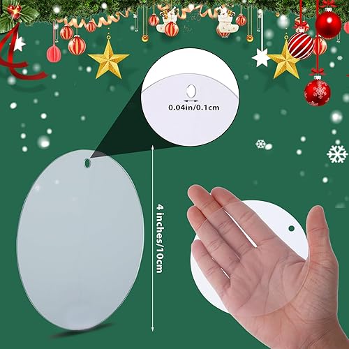 Miniatura 2 de 10 piezas de adornos acrílicos en blanco de 4 pulgadas, círculos transparentes redondos de disco transparente con agujero para llavero de vinilo,