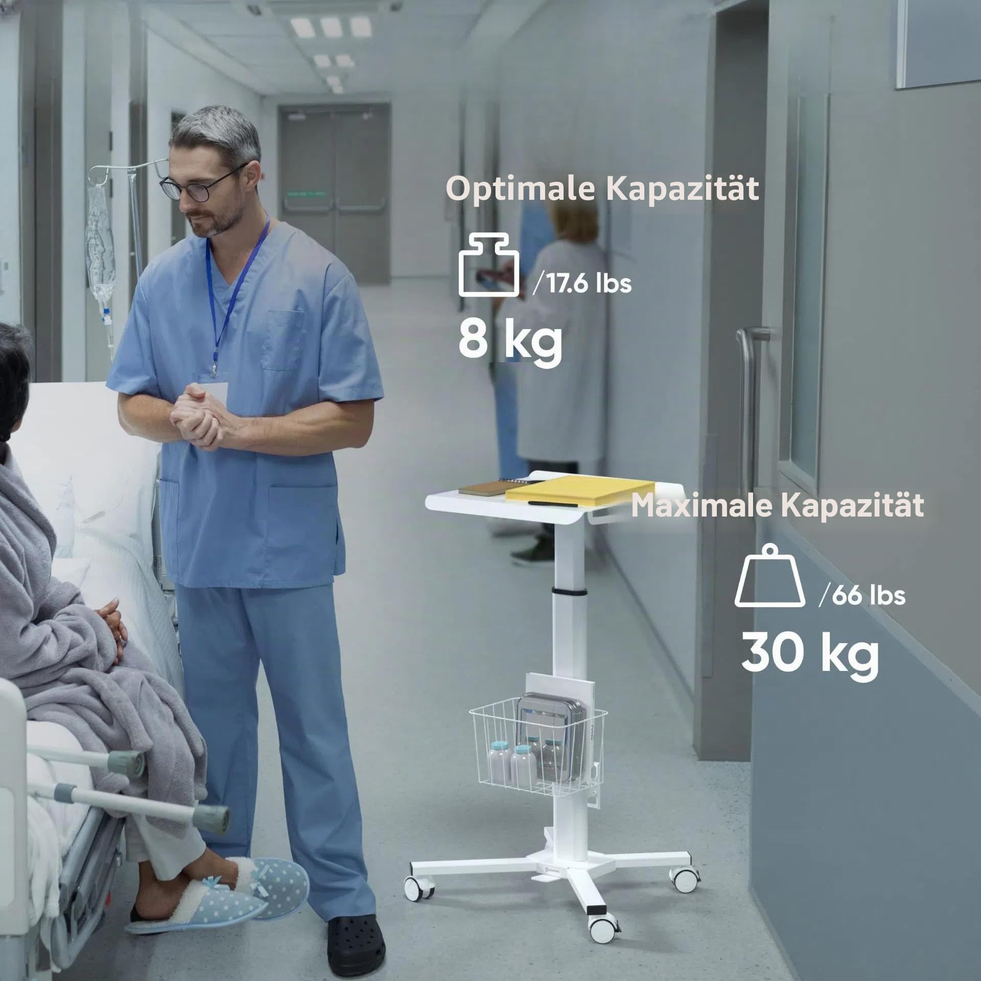 Yicorgard Medical Trolley mit Weels Tablet Stand, höhenverstellbare Mobile Workstation mit iPad Halter, Korb Lagerung, Inplug Halter, medizinischer Wagen für Krankenhaus Dental Office Salon