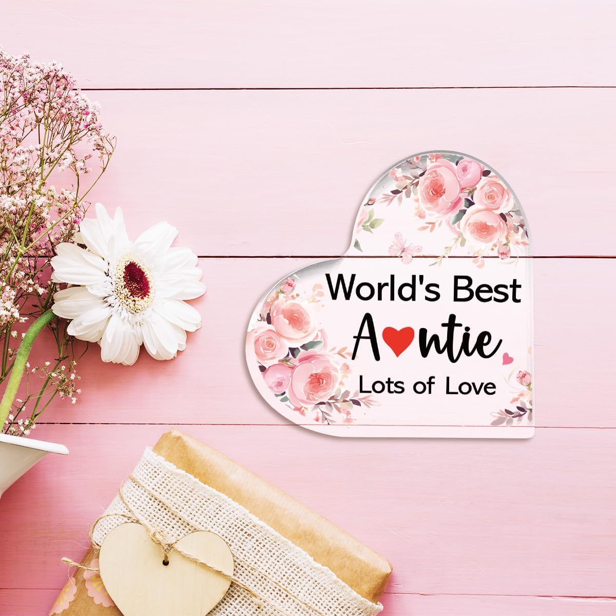 Aunt Gifts from Niece,Thank You Gifts for Aunts Mother's Day Birthday Christmas,Unique Auntie Gift Ideas,Worlds Best Auntie Acrylic Heart Plaque - Image 6