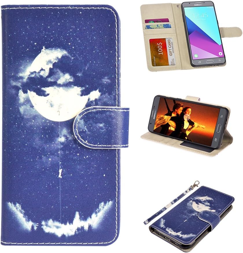 UrSpeedtekLive J7 Sky Pro Case, Galaxy Halo/ J7 V Wallet Case Folio Flip PU Leather Case Cover w/Card Holder Slot Pockets,Wrist Strap,Magnetic Closure for Samsung Galaxy J7 2017,Night Sky