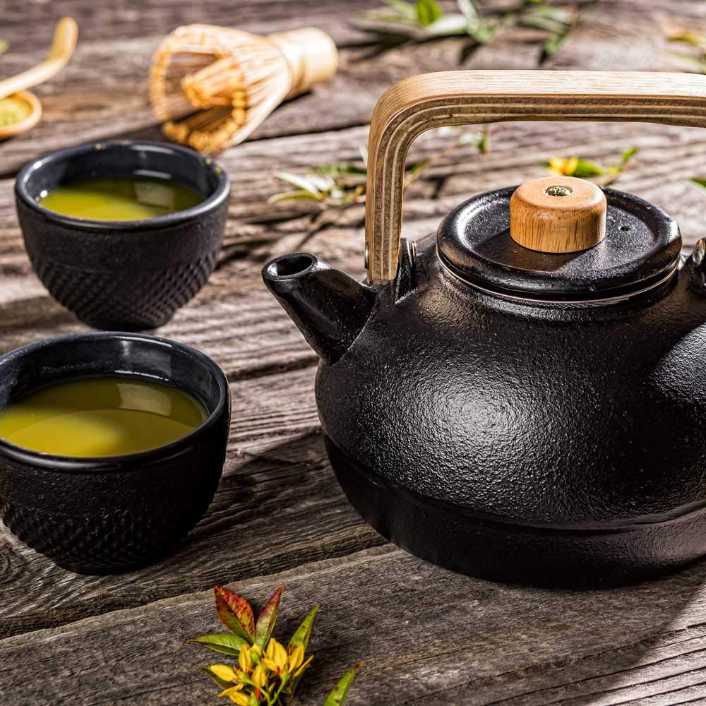 Amazon | 鉄瓶 30オンス ブラック 鋳鉄 大阪 ティーポット - 木製