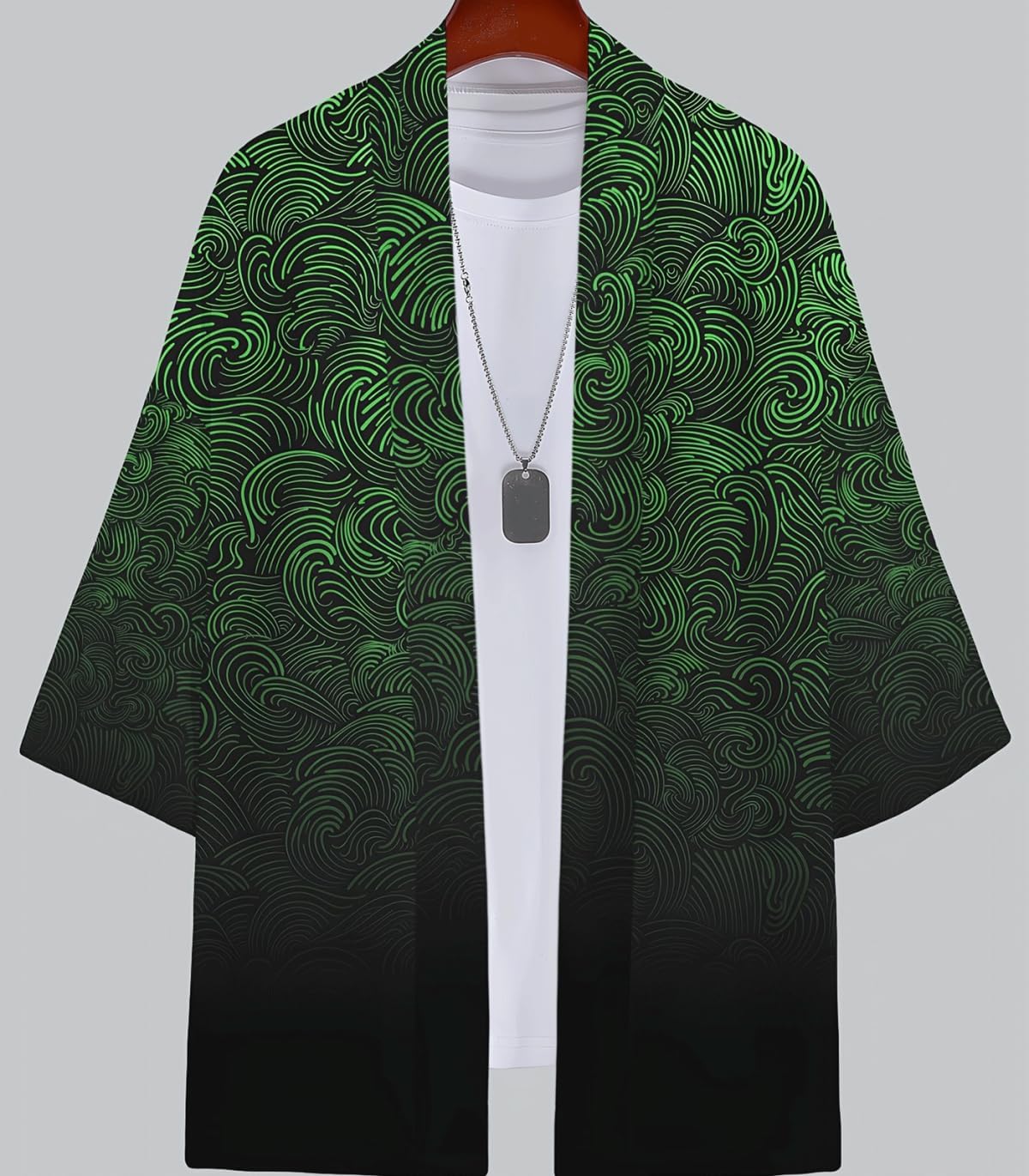 INVACHI Men's Kimono Jacket Seven Sleeve Open Front Kimono Cardigan Lightweight Patterned Japanese Shirt
