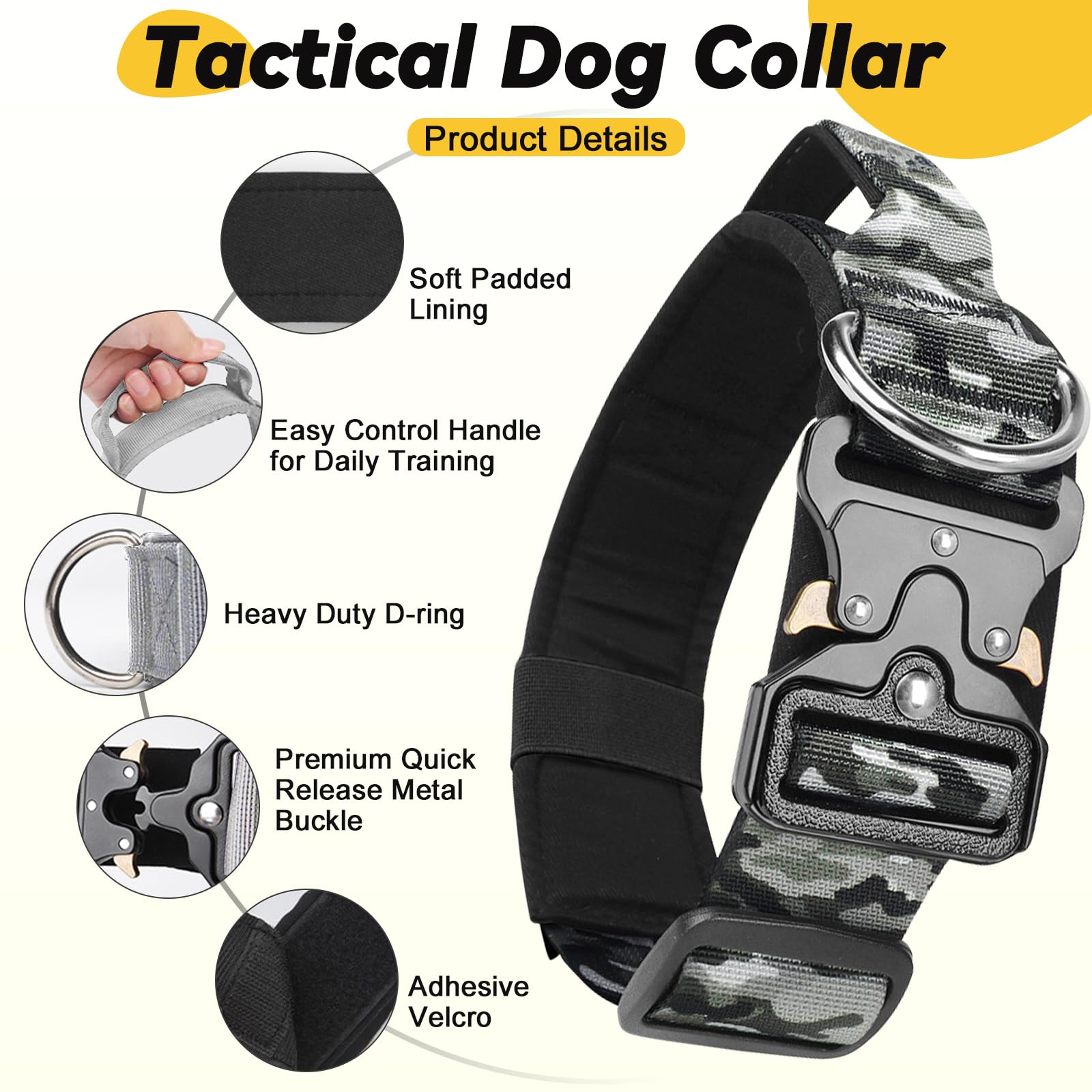 Tactical Dog Collar, Adjustable Heavy Duty Wide Thick Dog Collars with Quick Release Buckle - Image 2