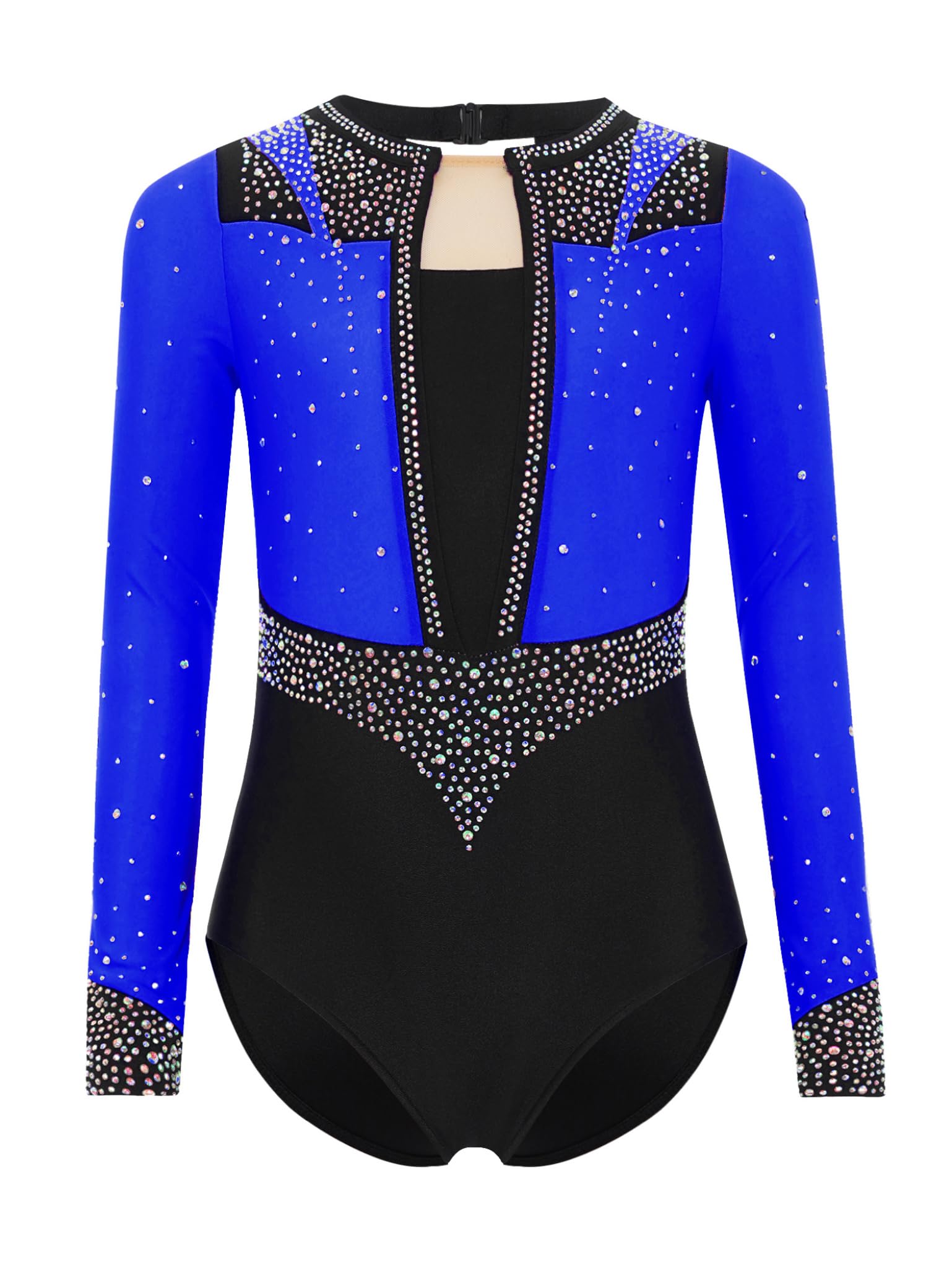 Piezas Traje Gimnasia Niñas Con Brillo Traje Entrenamiento Camiseta Manga Larga Patinaje Artístico Mono Baile Azul 9-10 años