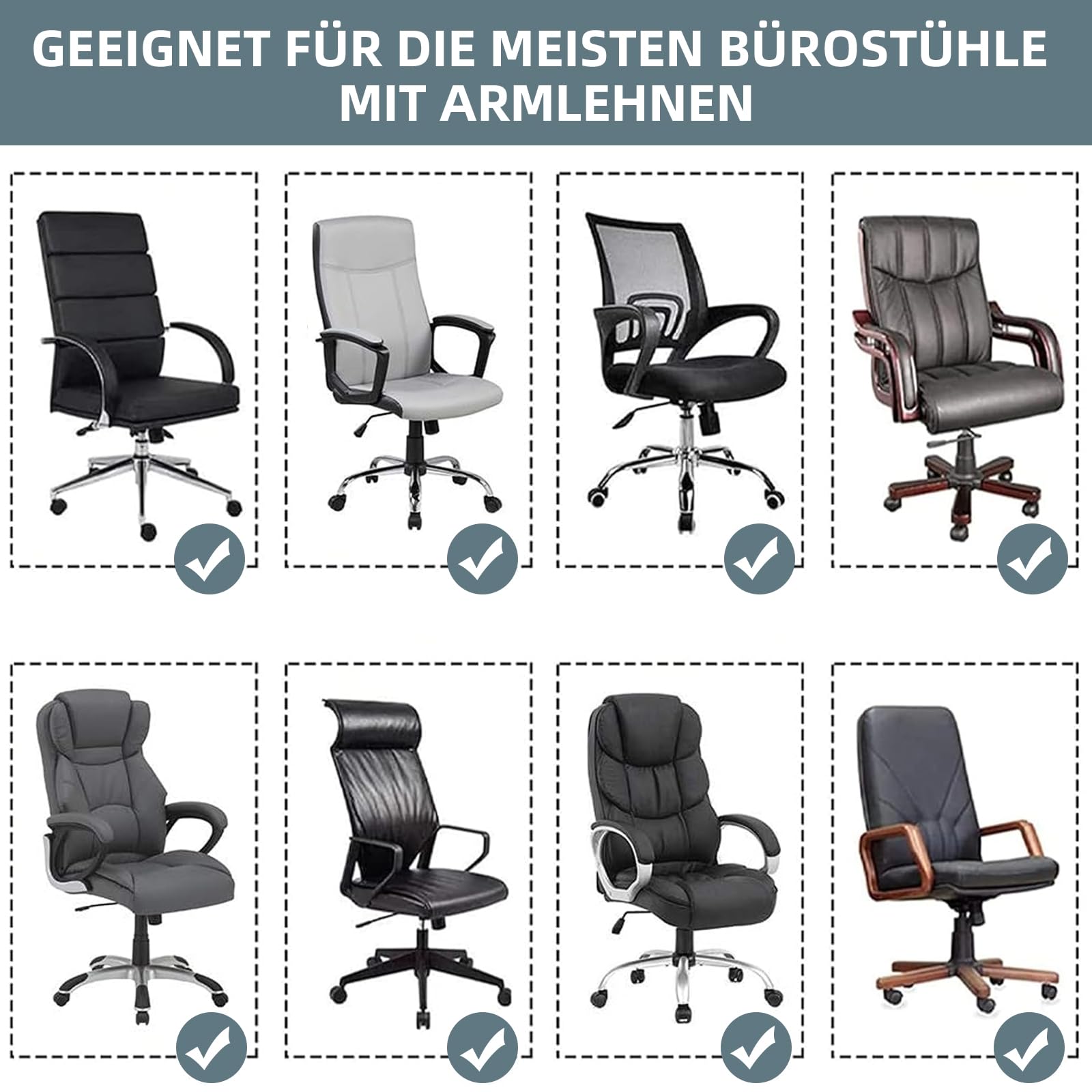 Alishomtll Fodera per sedia da ufficio con braccioli estensibili in velluto - Fodera per sedia da gioco - Fodera elastica per sedia da computer - Sedia girevole - Blu grigio - Taglia