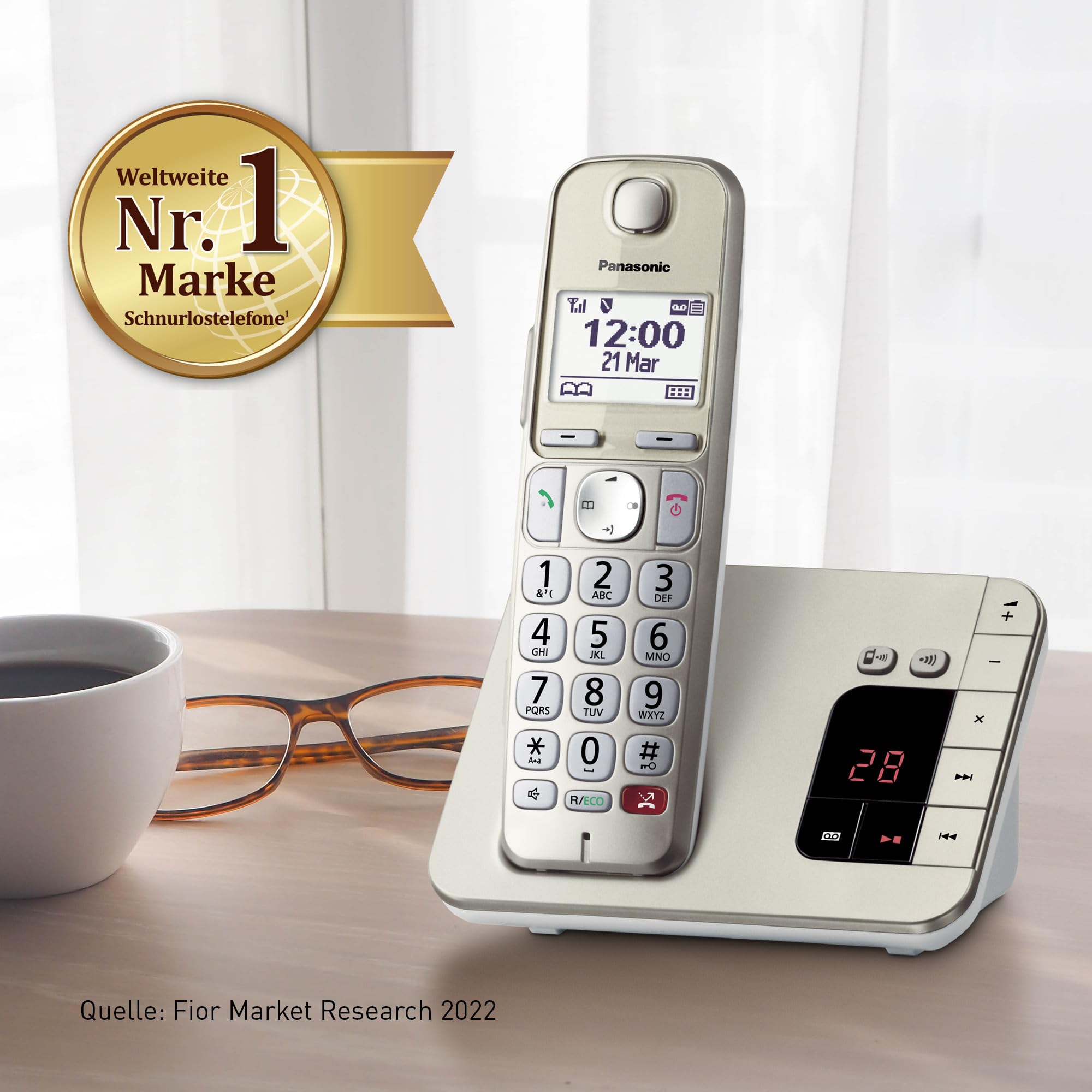 Panasonic KX-TGE262GN Schnurlostelefon mit Anrufbeantworter, bis zu 1.000 Nummern sperren, Voll-Duplex Freisprechen