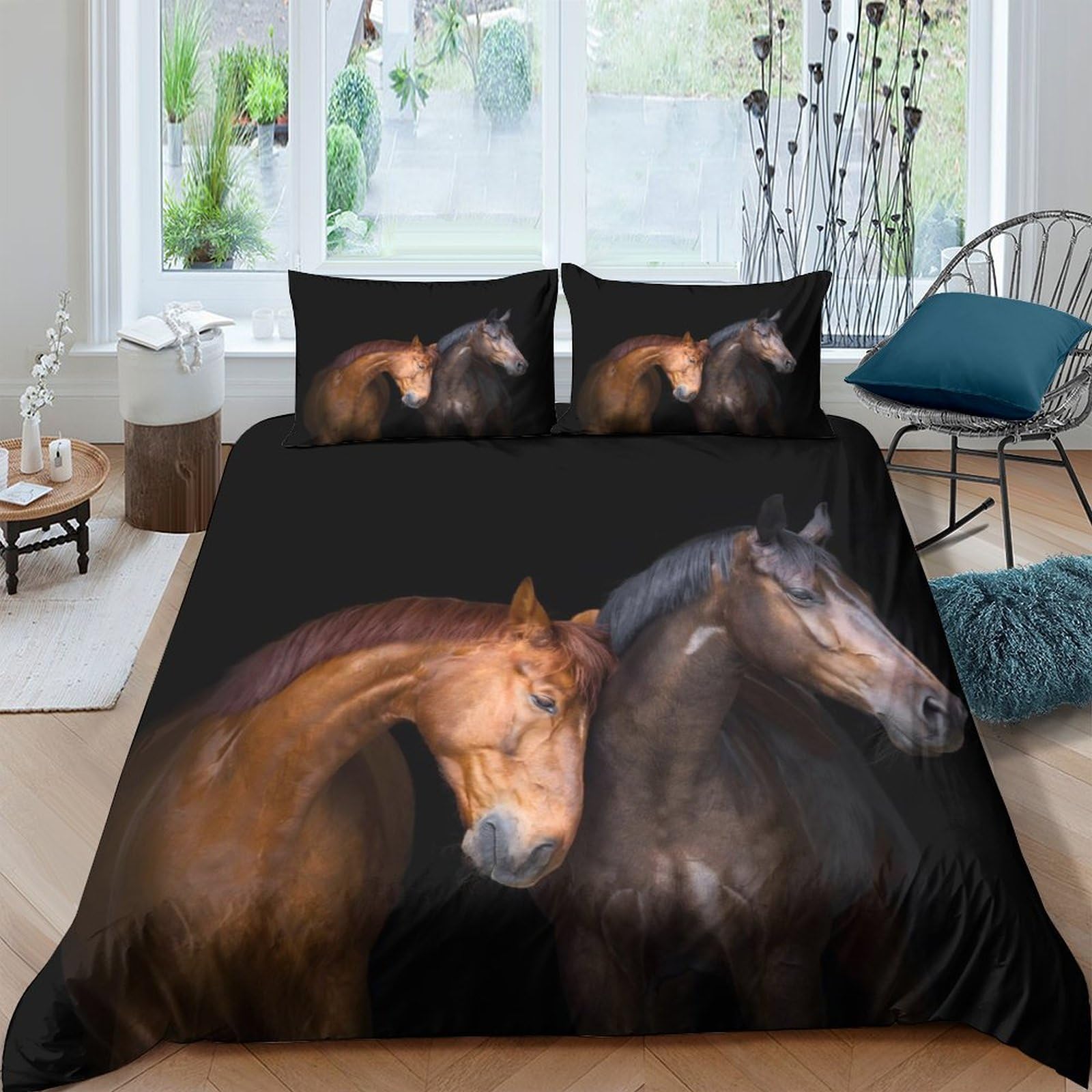 Ctjqhvkz Style-2 3D Printed Brown Horse Fitted Sheet Microfiber Soft Breathable Black Stallion Mattress Cover For Bedroom Decor Single（135X200cm）