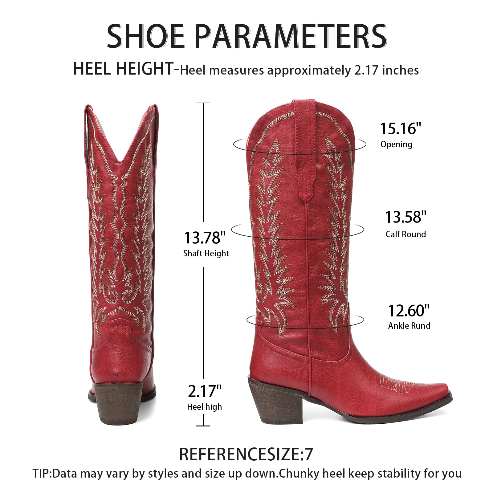 Tscoyuki Botas vaqueras para mujer: botas altas bordadas occidentales hasta la rodilla para mujer, punta puntiaguda, tacón grueso, botas altas