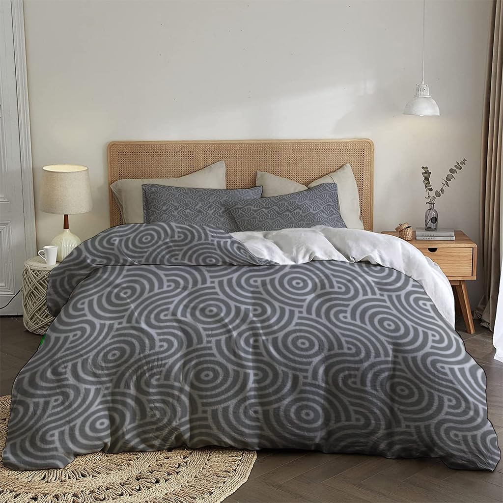 NIBAINLO 布団カバーグレーカラーの抽象的なシルバーの幾何学模様 肌に優しい ピーチスキン加工 掛け布団カバー 和式 洋式 あったか 布団カバーセット リバーシブル ホームステイ ホテル 家庭兼用