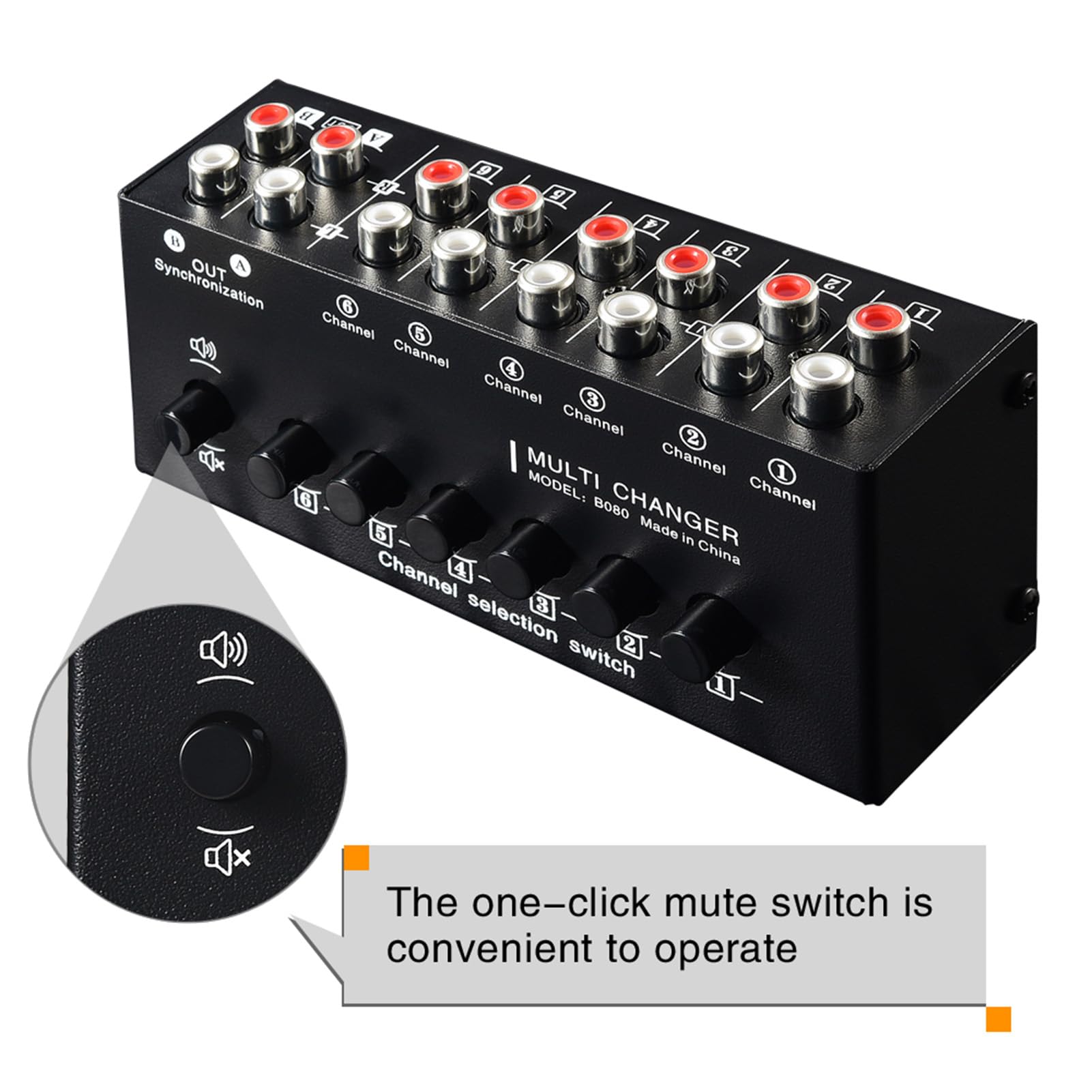 Przełącznik Audio, Przełącznik Stereo Audio, Wyjście 6 na 2, Plug and Play, do Komputera do Gier Kina Domowego, Czarny