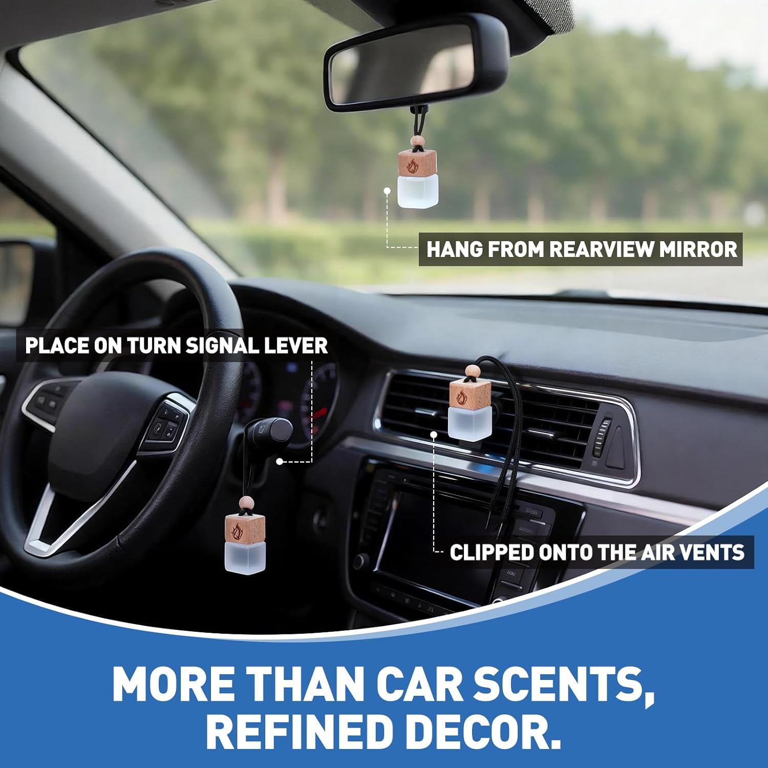 Car Air Freshener Hanging 2 Pack, Black Cedar and Juniper Essential Oil Air Diffuser, Long Lasting Car Scent Fragrance, Car Accessories for Women Men - Image 6