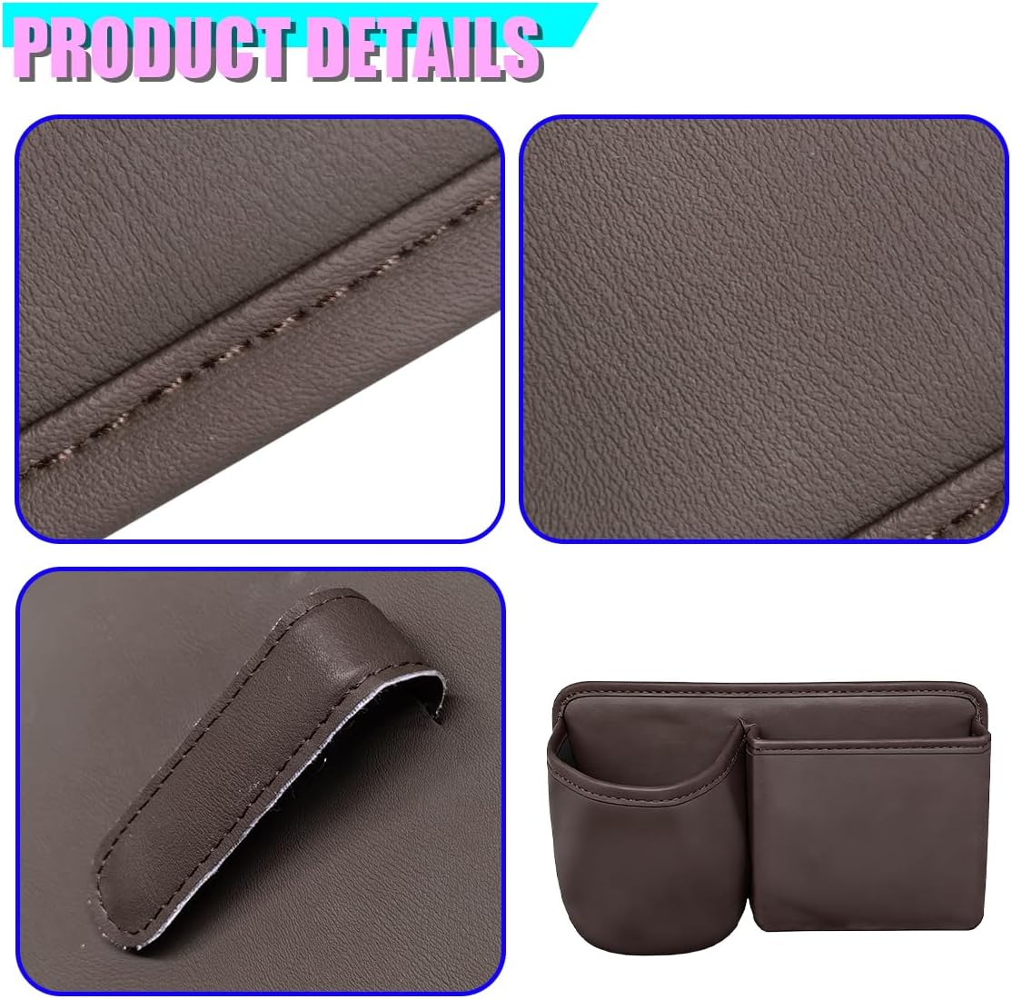 Car Side Door Organizer, Leather Auto Back Seat Storage Pouch with Cup Holder, Car Console Side Trash Can, Universal Vehicle Interior Organizer Pocket for Phone, Coin, Sunglasses (Brown) image 5
