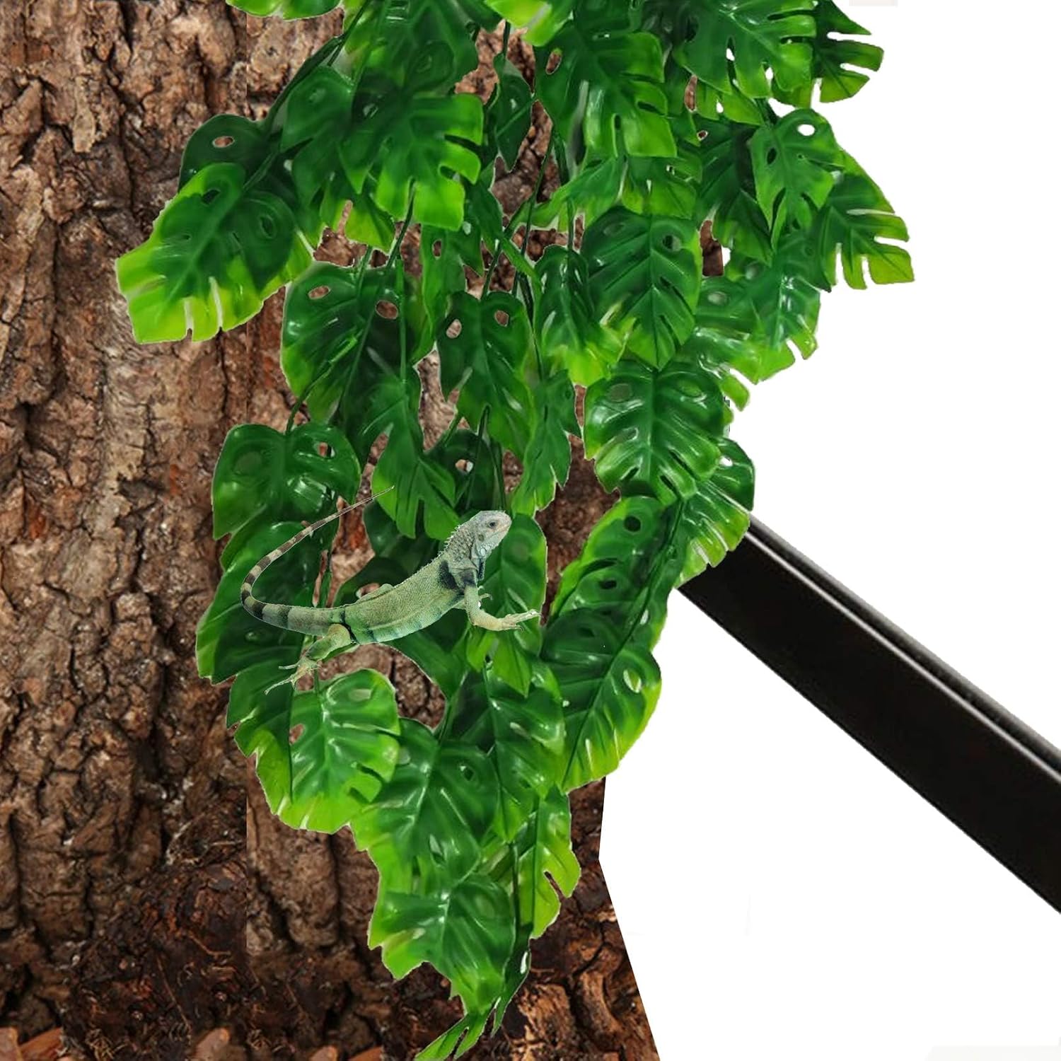 Hamiledyi Fake Plant Reptile Tank Hanging Plants with Suction Cup 3pcs Leaves Vines for Reptile Tank Bearded Dragons,Lizards,Geckos,Snake and Hermit Crab Tank Habitat Decorations 30 Inches Green image 2