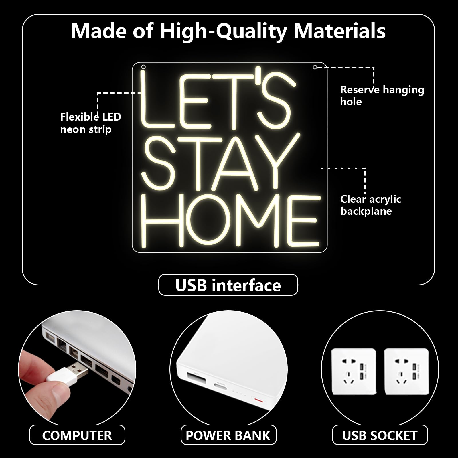 Let's Stay Home Neon Signs ciepła biała litera LED, neonowa lampka reklamowa na ścianę, USB, neonowe światło do domu, sypialni, salonu, kuchni, na prezent