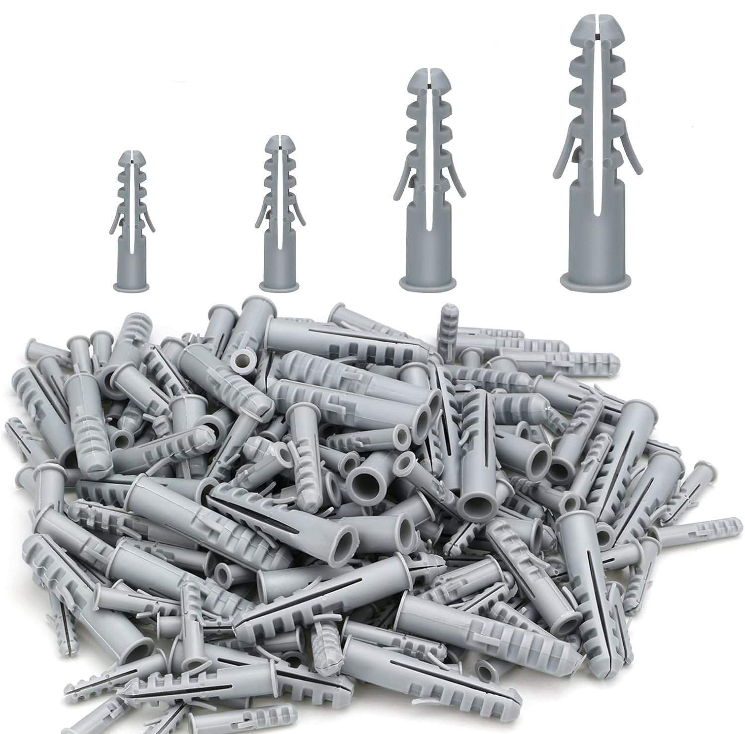 Cnoyeeo Grey 400Pcs Assorted Wall Plugs Set Gray Plastic Column Expansion Pipe, For Screws, Home Diy And Furniture Mounting Size 5Mm 6Mm 8Mm 10Mm