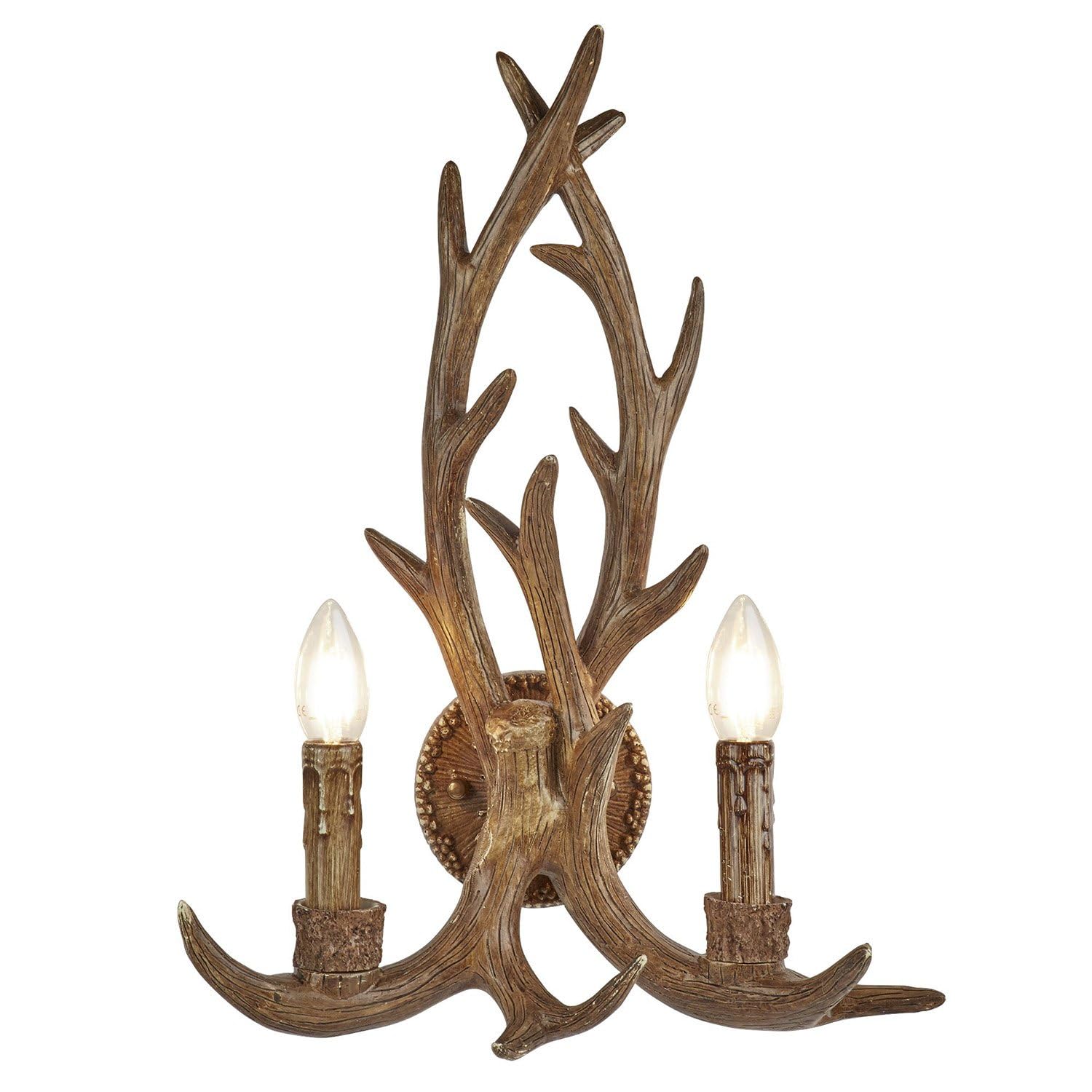 Searchlight Lighting Brown Searchlight 6412-2Br Stag 2 Light Antler Double Wall Light Rustic