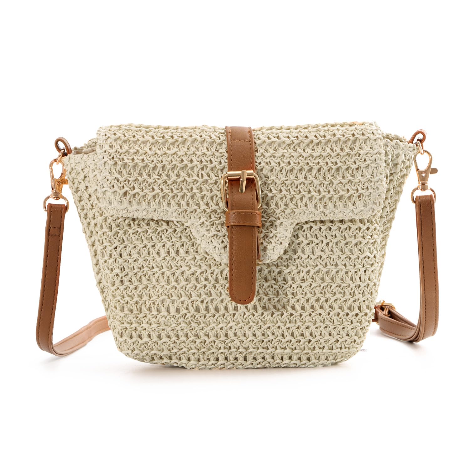 Straw Cross-Body Bag for Women Girl Summer Boho Cute Raffia Woven Beach Shoulder Bag for Vacation Travel