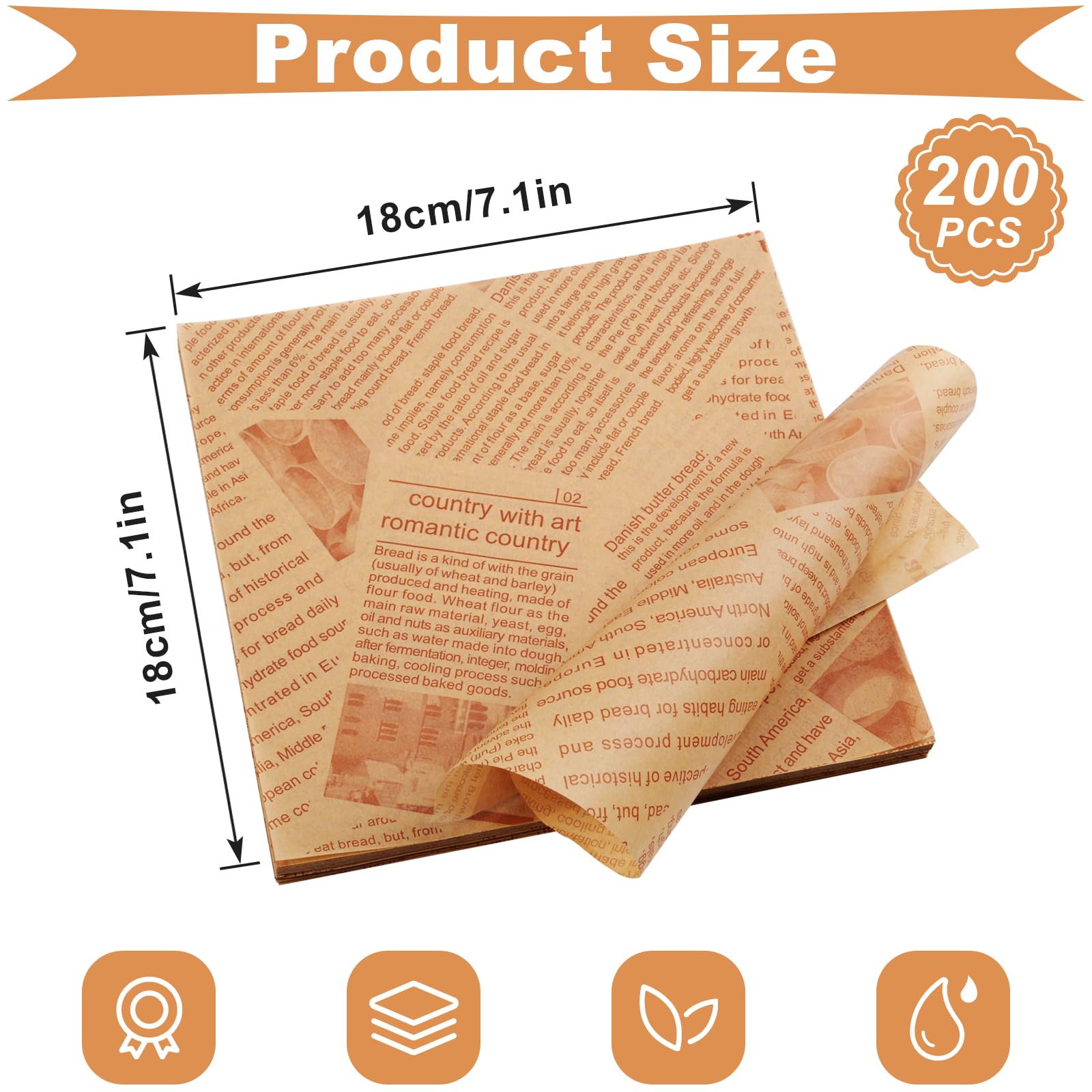 Carta Oleata 200 Fogli 18x18 cm per Alimenti, Resistente all'Olio e al Grasso, Eco-Friendly, Multipurpose