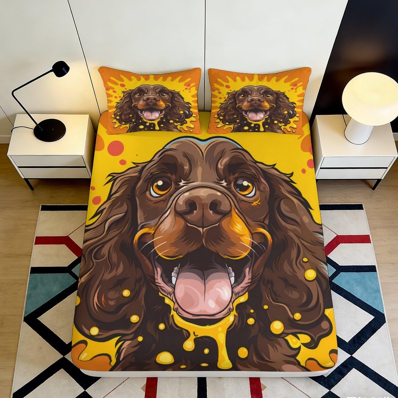 Tjiqhvmrn Style-2 3D Printed Dog Pattern Fitted Sheet Microfiber Deep Pocket Non-Slip Dog Mattress Fitted Cover Breathable Full Wrap Bedroom Bedding 90X200x25cm