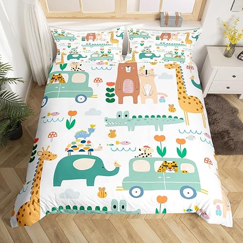 Vista 167 de Feelyou Funda de edredón de perro de dibujos animados, juego de ropa de cama para niños y niñas, perros y flores, funda de edredón con plantas Multi