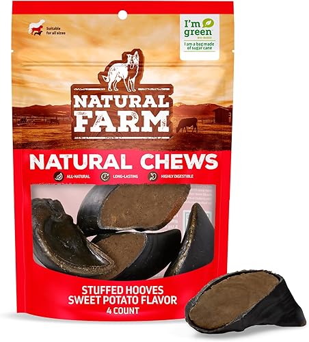 Natural Farm Aros de vaca rellenos de batata para perros (paquete de 4), golosinas naturales rellenas de larga duración, gran alternativa a los