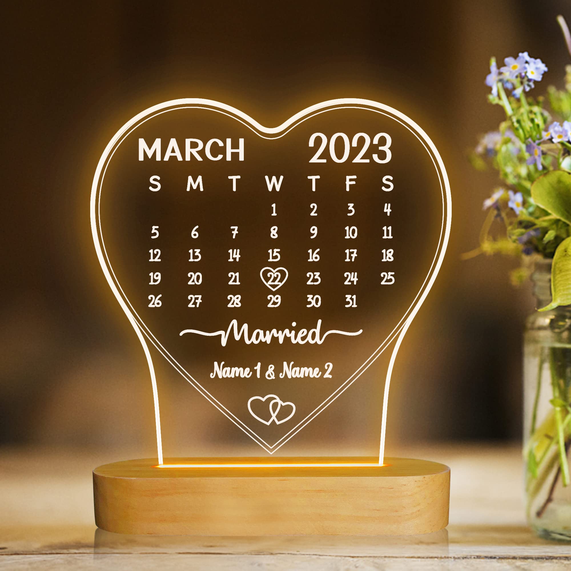 Attivolife Personalized 3D Wooden Night Light, LED Optical Table Lamp with Your Name Letter Number Date Any Text in a Fixed Position Best Home Decor Birthday Valentine Gifts for Love Wife Husband