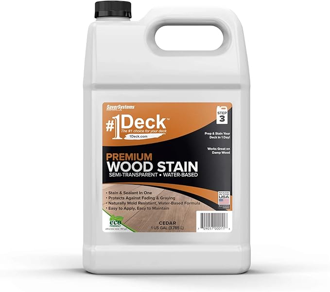 1 Deck Stain Premium SemiTransparent Wood Stain for Decks, Fences