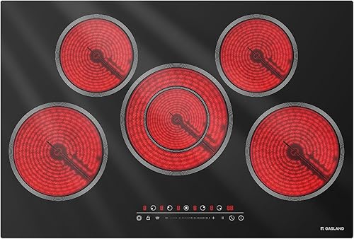 GASLAND Estufa eléctrica de 30 pulgadas, 5 quemadores, estufa de vidrio radiante integrada de 8200 W, placa de cerámica eléctrica de 220-240 V con 9