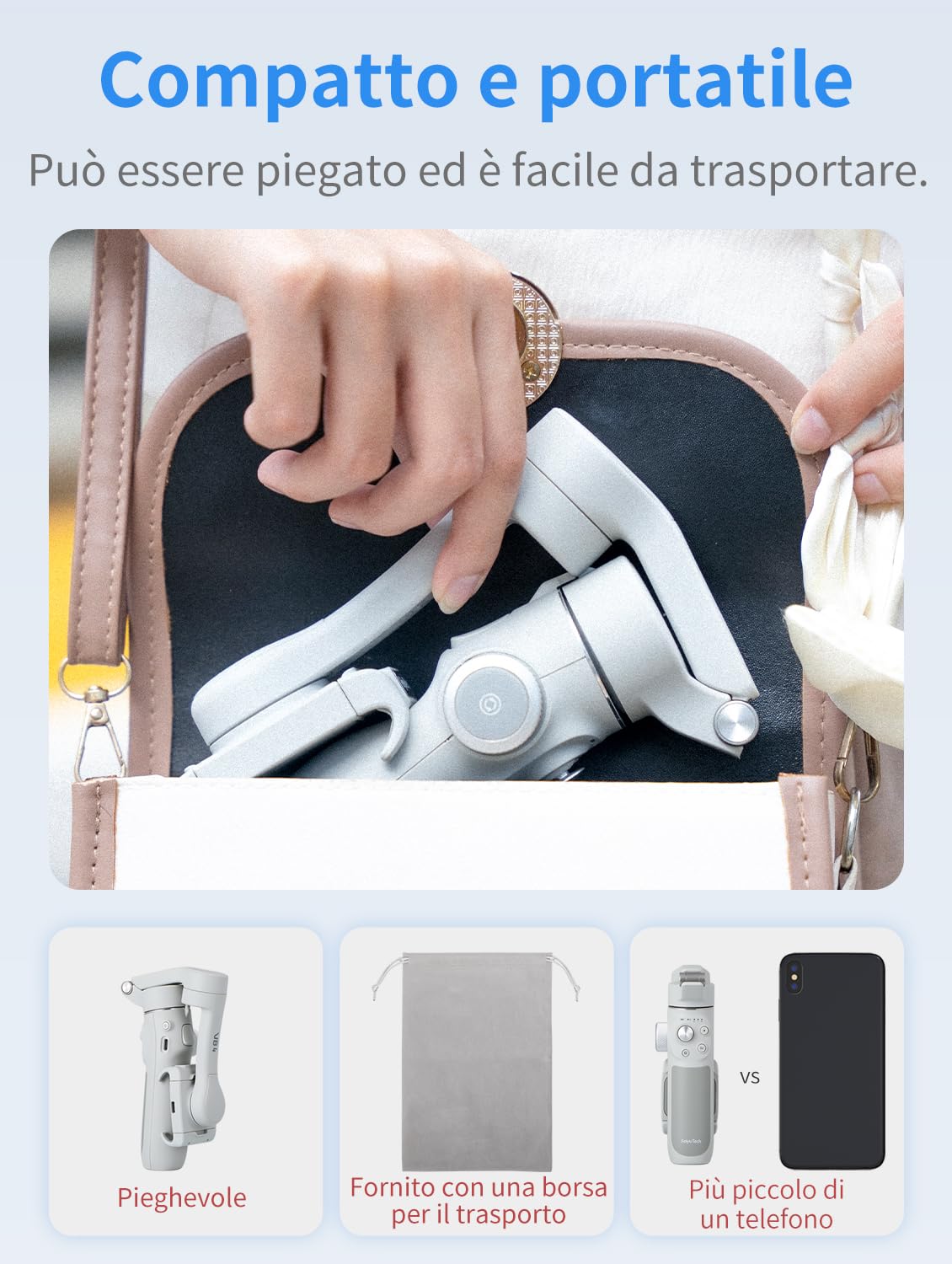 FeiyuTech Vimble 4 [Ufficiale] Stabilizzatore Smartphone,Gimbal phone con 3 Assi, Asta di prolunga da 216mm,Stabilizzatore per iPhone e Android,Treppiede Smartphone per Reels,YouTube,TikTok